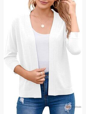 3/4 Sleeve Open Front Cropped Cardigan Sweater Elegant Shrug